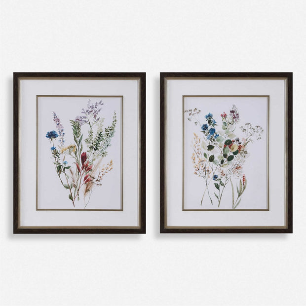 Uttermost Delicate Flowers Watercolor Set of 2 Framed Prints
