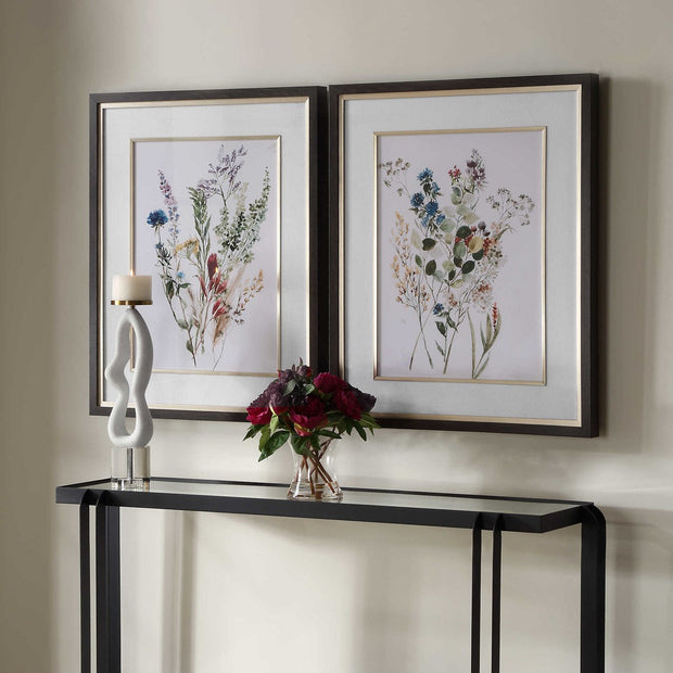 Uttermost Delicate Flowers Watercolor Set of 2 Framed Prints