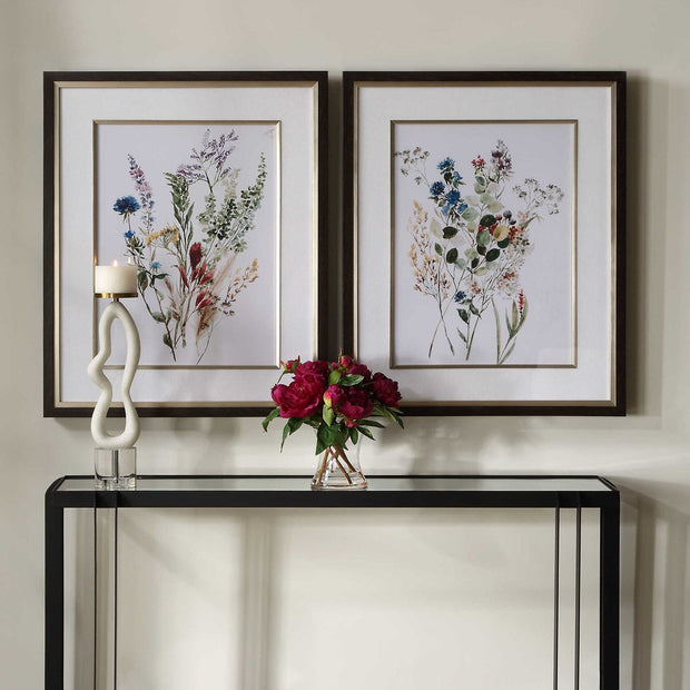 Uttermost Delicate Flowers Watercolor Set of 2 Framed Prints