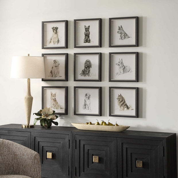 Uttermost Loyal Companion Dog Sketches Set of 9 Framed Prints