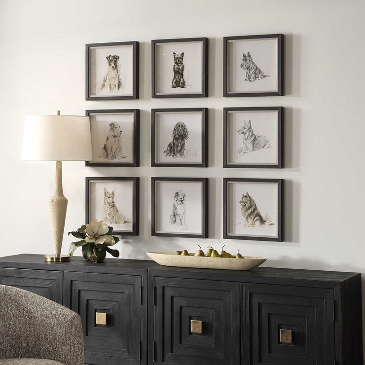 Uttermost Loyal Companion Dog Sketches Set of 9 Framed Prints
