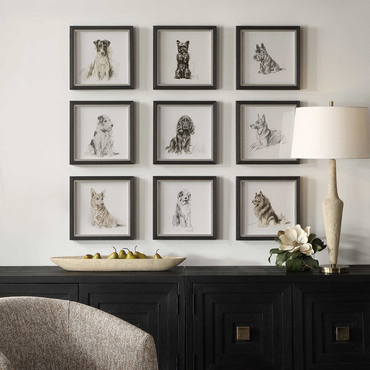 Uttermost Loyal Companion Dog Sketches Set of 9 Framed Prints