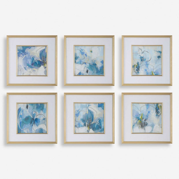 Uttermost Fresh Start Abstract Blue Florals Set of 6 Framed Prints