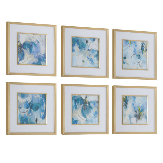 Uttermost Fresh Start Abstract Blue Florals Set of 6 Framed Prints