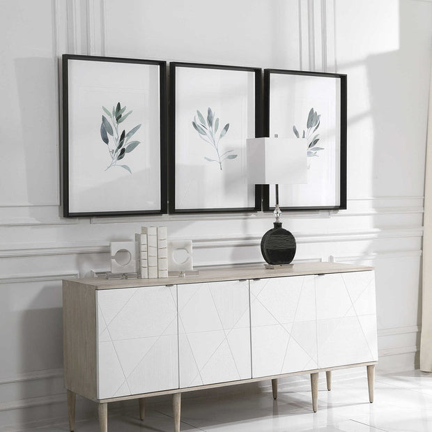Uttermost Simple Sage Watercolor Branches Set of 3 Framed Prints