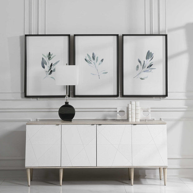 Uttermost Simple Sage Watercolor Branches Set of 3 Framed Prints
