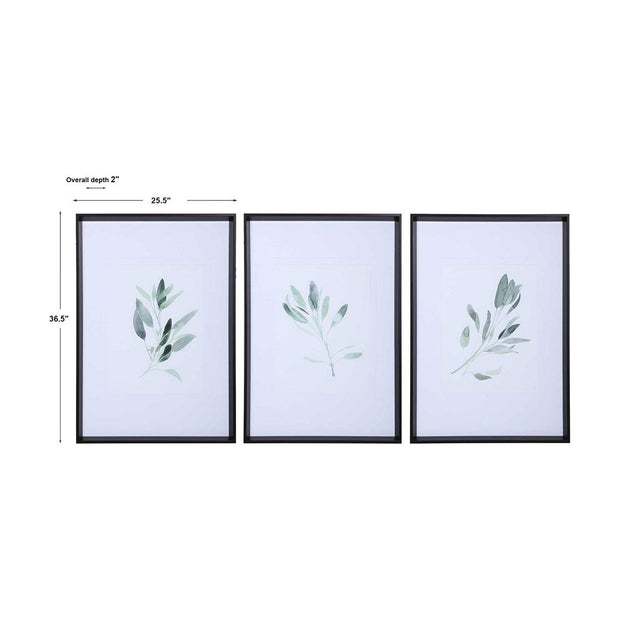 Uttermost Simple Sage Watercolor Branches Set of 3 Framed Prints