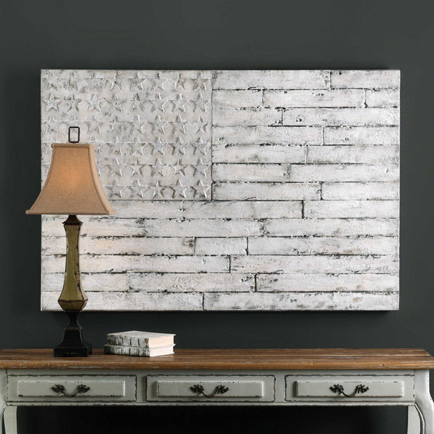 Uttermost Blanco Patriotic Distressed White Hand Painted Canvas