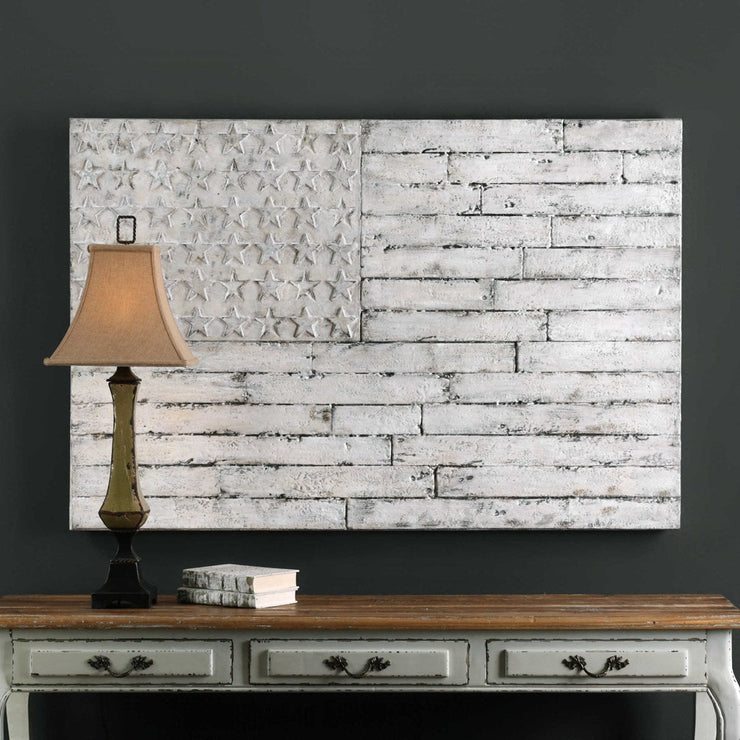 Uttermost Blanco Patriotic Distressed White Hand Painted Canvas
