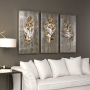 Uttermost Champagne Leaves Metallic Hues Set of 3 Hand Painted Canvases