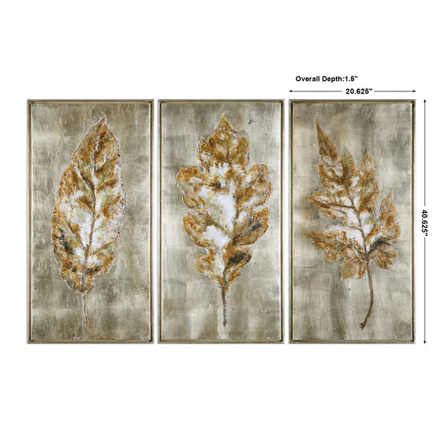 Uttermost Champagne Leaves Metallic Hues Set of 3 Hand Painted Canvases