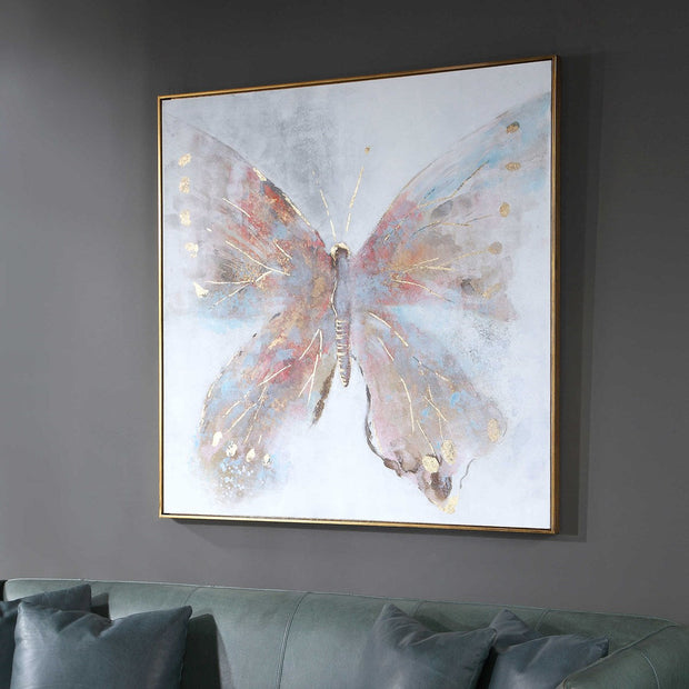 Uttermost Free Flying Butterfly Contemporary Hand Painted Canvas