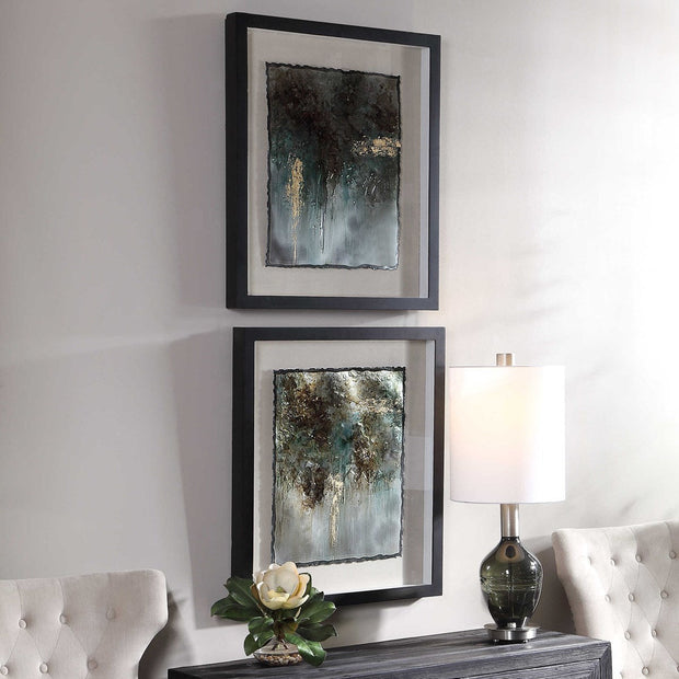 Uttermost Rustic Patina Metal Sheets Contemporary Set of 2 Framed Prints