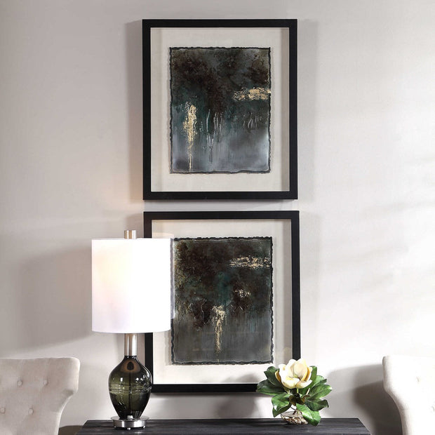 Uttermost Rustic Patina Metal Sheets Contemporary Set of 2 Framed Prints