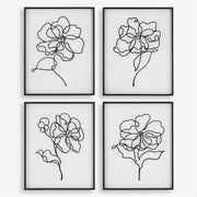 Uttermost Bloom Black and White Florals Set of 4 Framed Prints