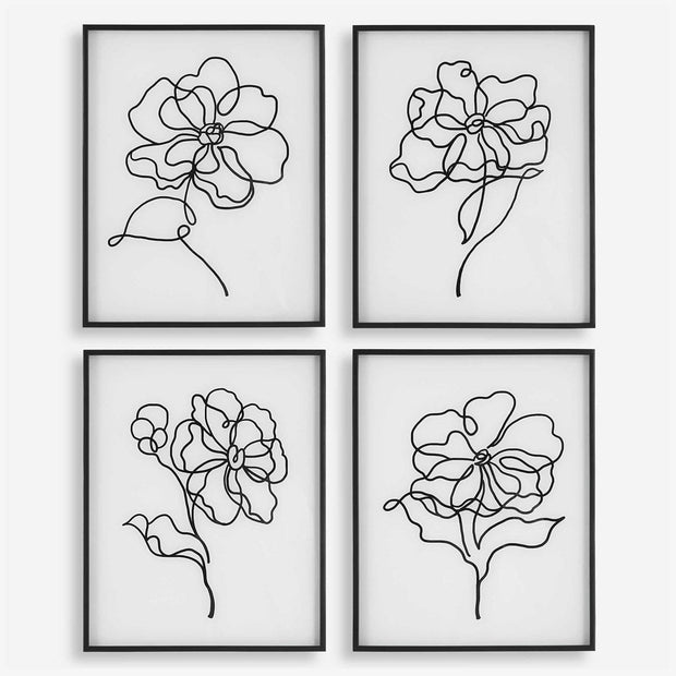 Uttermost Bloom Black and White Florals Set of 4 Framed Prints