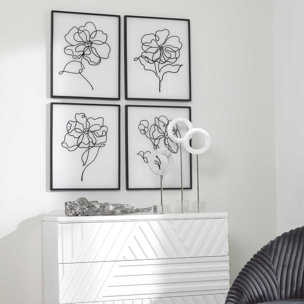 Uttermost Bloom Black and White Florals Set of 4 Framed Prints