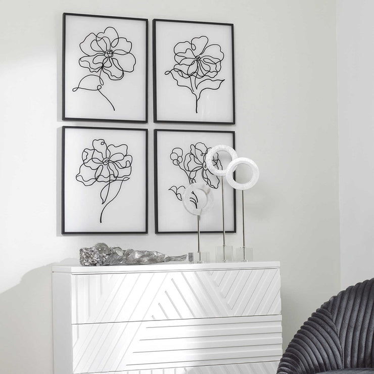 Uttermost Bloom Black and White Florals Set of 4 Framed Prints