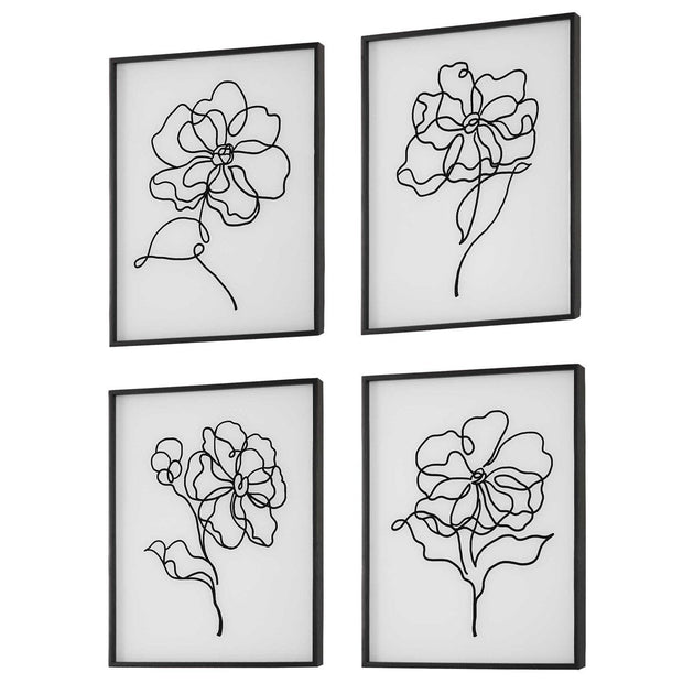 Uttermost Bloom Black and White Florals Set of 4 Framed Prints