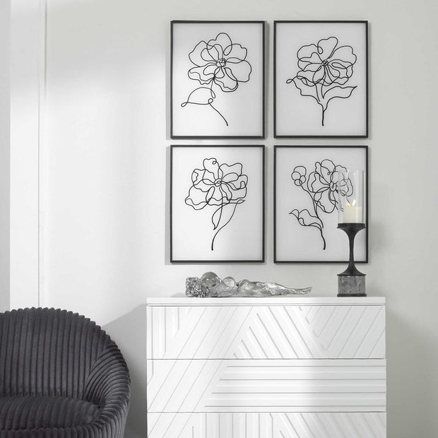 Uttermost Bloom Black and White Florals Set of 4 Framed Prints