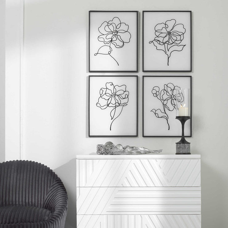 Uttermost Bloom Black and White Florals Set of 4 Framed Prints