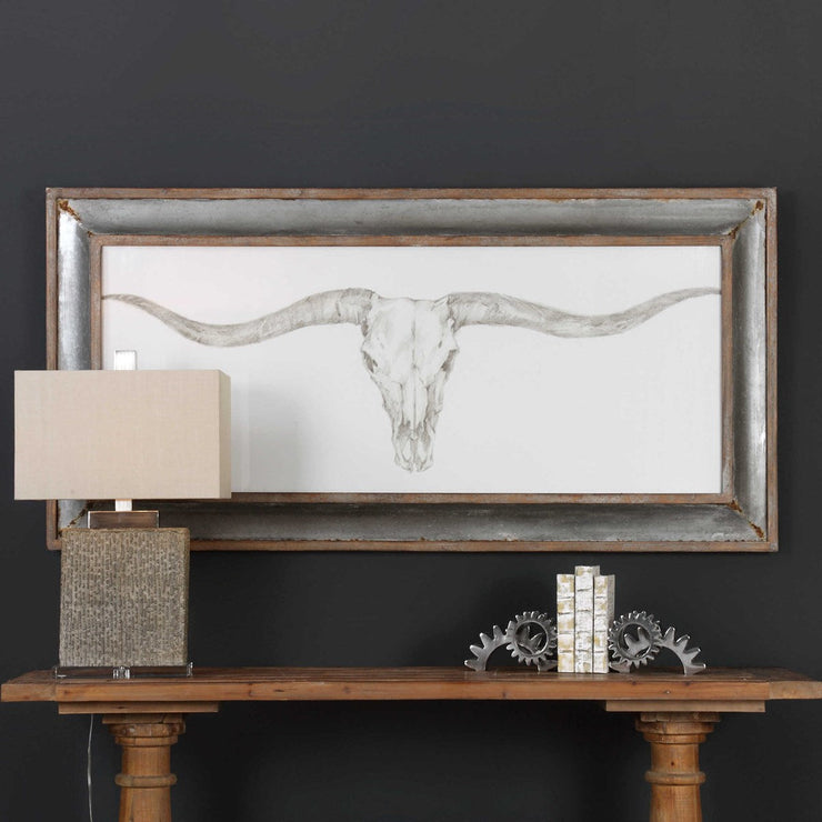Uttermost Western Skull Mount Galvanized Tin Framed Print