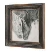 Uttermost Custom Black And White Horses Rustic Framed Print