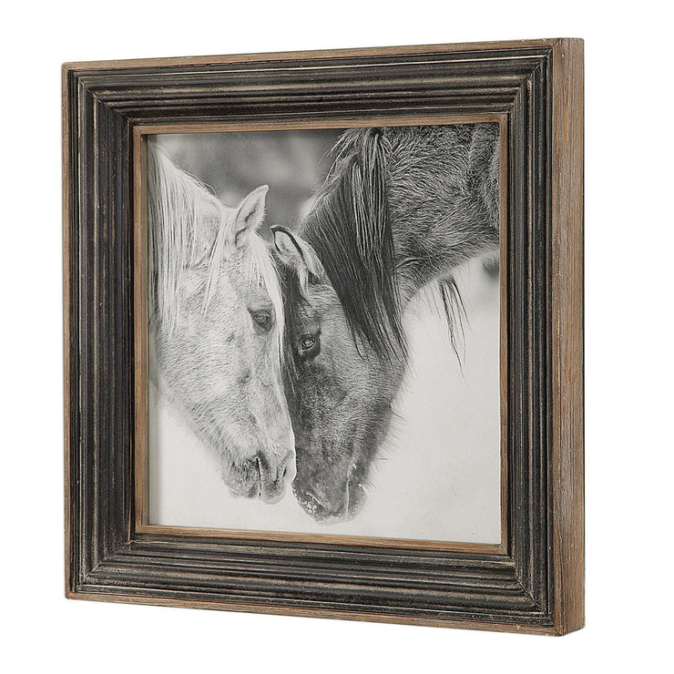 Uttermost Custom Black And White Horses Rustic Framed Print