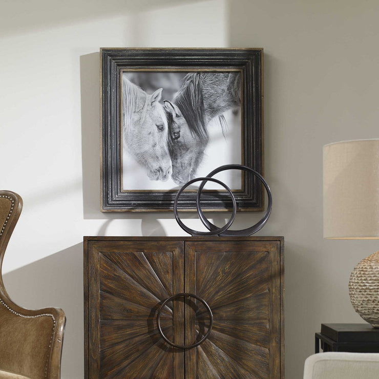 Uttermost Custom Black And White Horses Rustic Framed Print