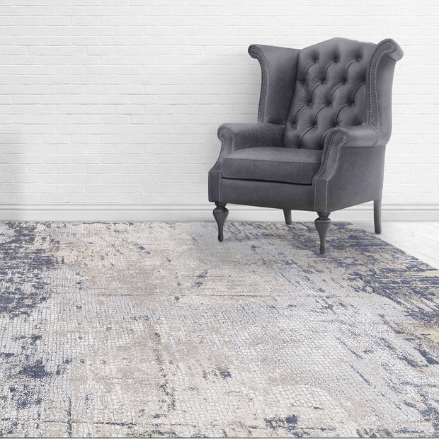 Uttermost Hamida Indigo Blue, Light Gray and Beige Modern Abstract Rug ~ 8' x 11'