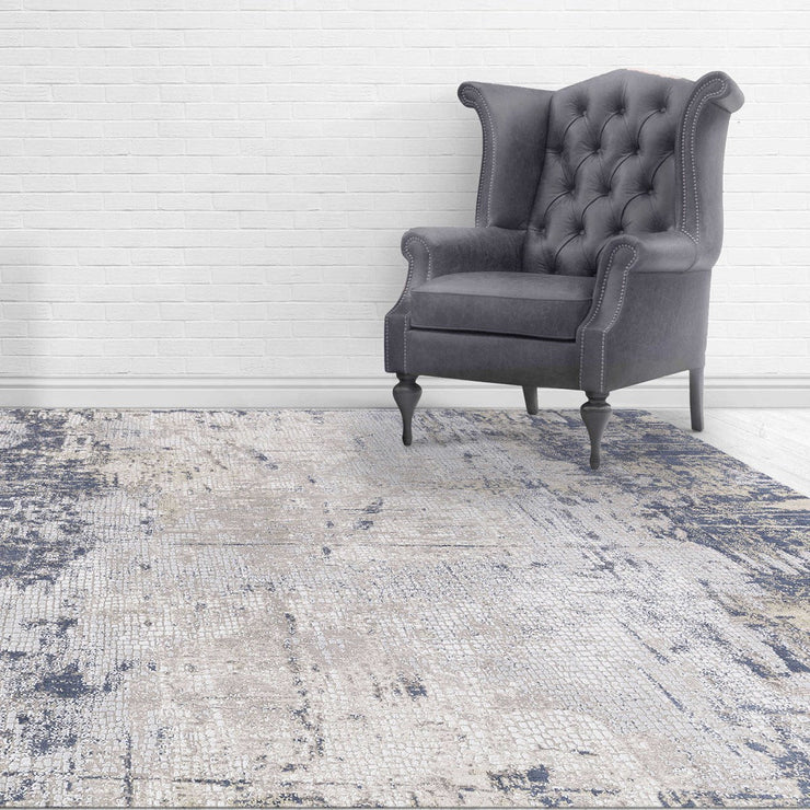 Uttermost Hamida Indigo Blue, Light Gray and Beige Modern Abstract Rug ~ 5'3" x 7'6"