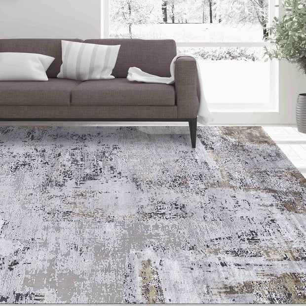Uttermost Hampton Gray, Ivory, Taupe and Gold Modern Abstract Rug ~ 8'6" x 11'6"
