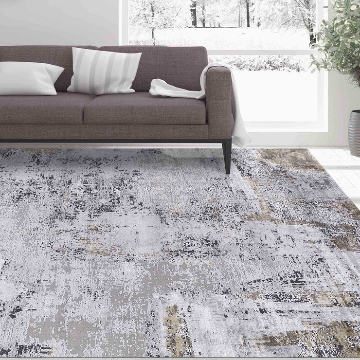 Uttermost Hampton Gray, Ivory, Taupe and Gold Modern Abstract Rug ~ 7'6" x 9'6"