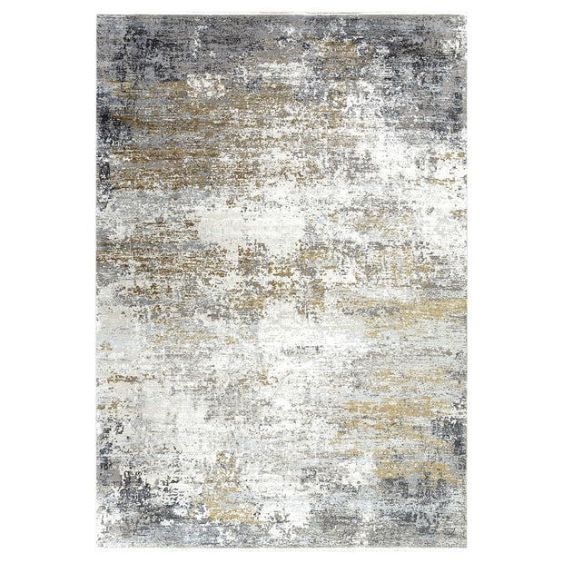 Uttermost Ulen White, Charcoal, Saffron and Light Gray Abstract Rug ~  7'6" x 11'2"