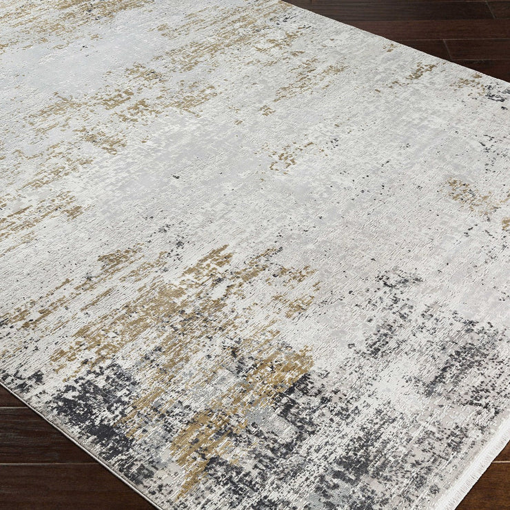 Uttermost Ulen White, Charcoal, Saffron and Light Gray Abstract Rug ~  5' x 7'6"