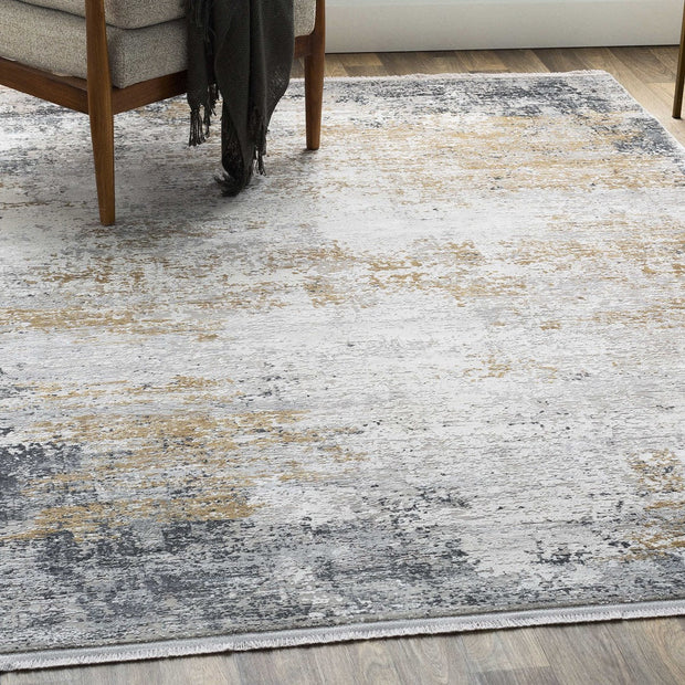 Uttermost Ulen White, Charcoal, Saffron and Light Gray Abstract Rug ~  7'6" x 11'2"