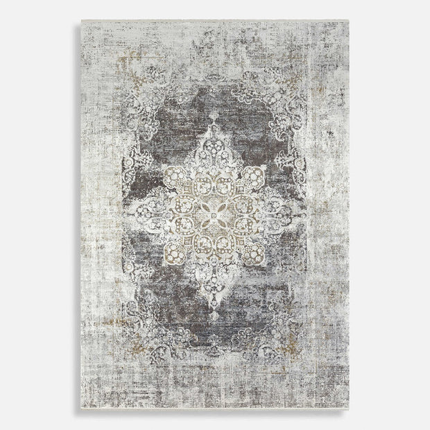 Uttermost Poneto White, Gray, Charcoal and Saffron Rug ~ 7'6" x 11'2"
