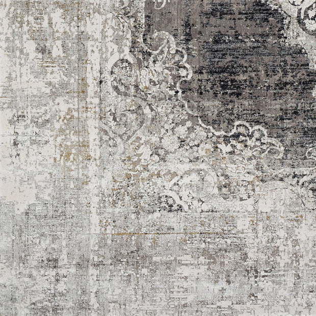 Uttermost Poneto White, Gray, Charcoal and Saffron Rug ~ 7'6" x 11'2"