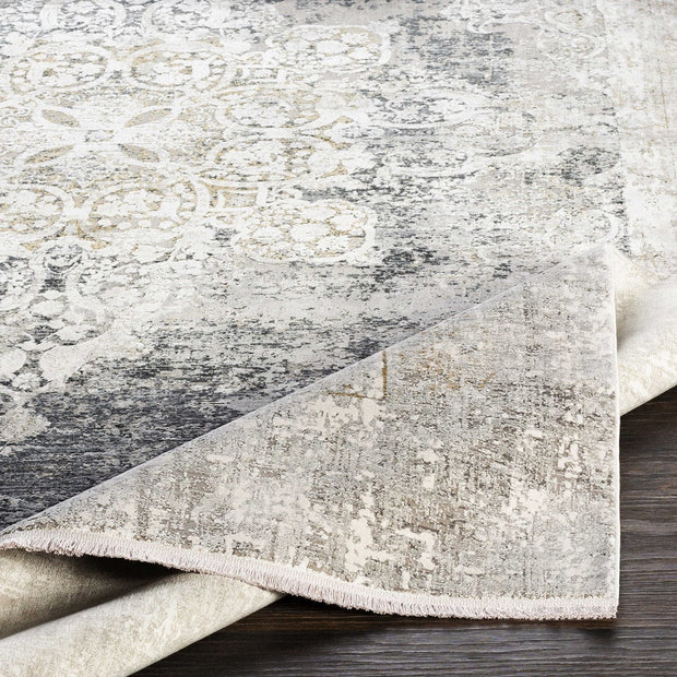 Uttermost Poneto White, Gray, Charcoal and Saffron Rug ~ 7'6" x 11'2"
