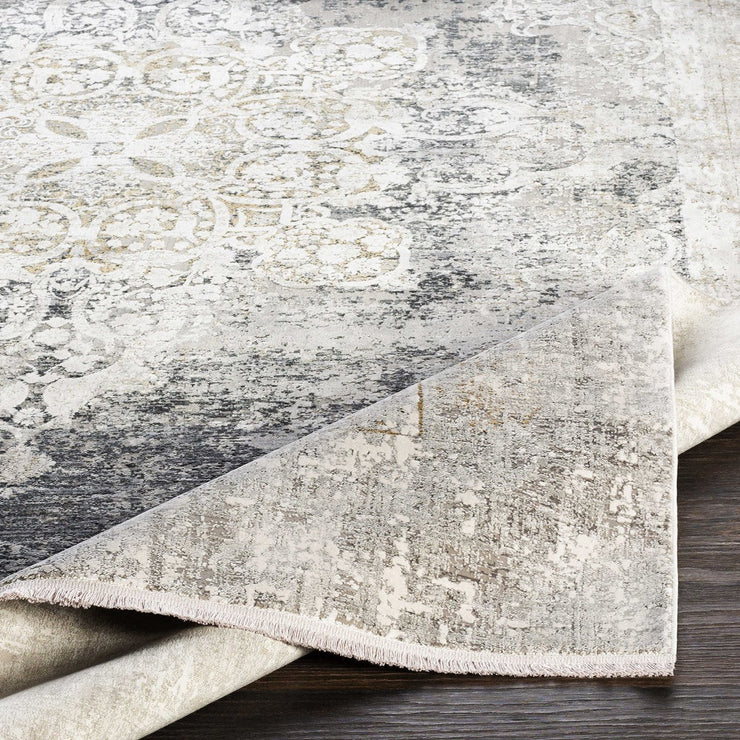 Uttermost Poneto White, Gray, Charcoal and Saffron Rug ~ 9'6" x 13'