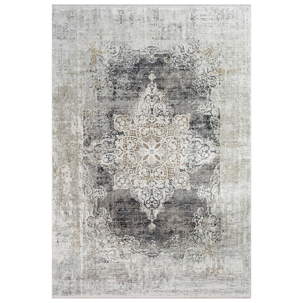 Uttermost Poneto White, Gray, Charcoal and Saffron Rug ~ 7'6" x 11'2"