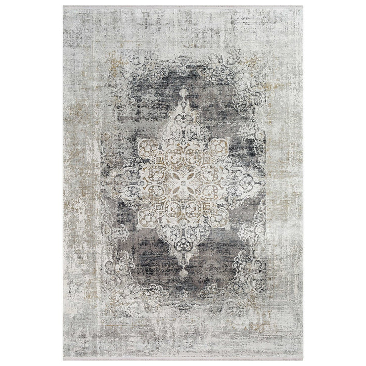Uttermost Poneto White, Gray, Charcoal and Saffron Rug ~ 9'6" x 13'