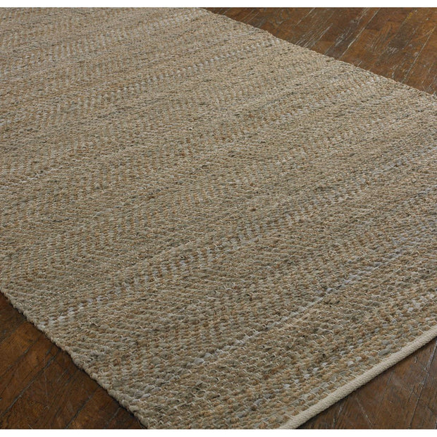 Uttermost Tobais Hand Woven Beige and Gray Leather With Natural Hemp Rug ~ 5' x 8'