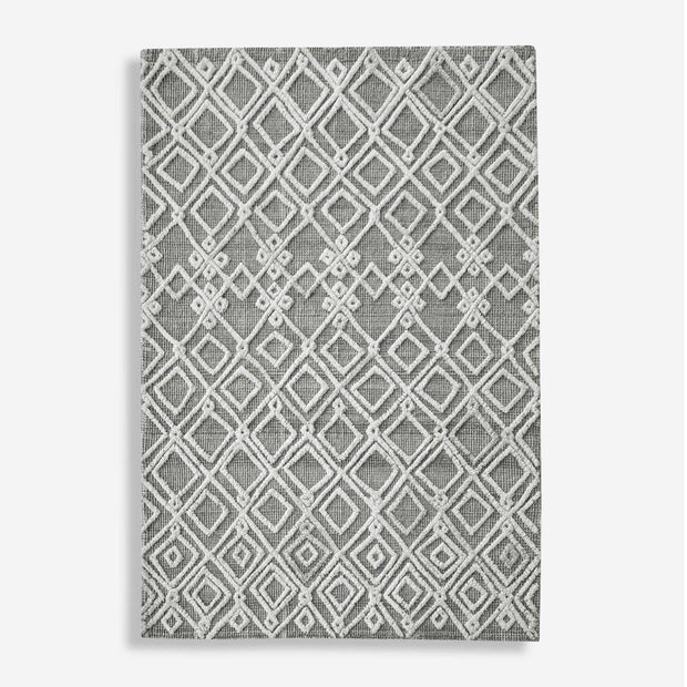 Uttermost Sieano Woven Ivory and Gray Wool Raised Tufted Rug ~ 5' x 8'