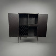 Casa Bonita Peruvian Hand-Painted Carved Wood Alma Wine Cabinet with Brown Leather Panels