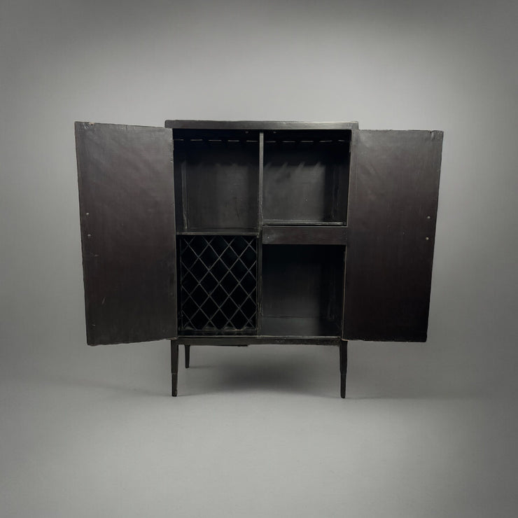 Casa Bonita Peruvian Hand-Painted Carved Wood Alma Wine Cabinet with Brown Leather Panels