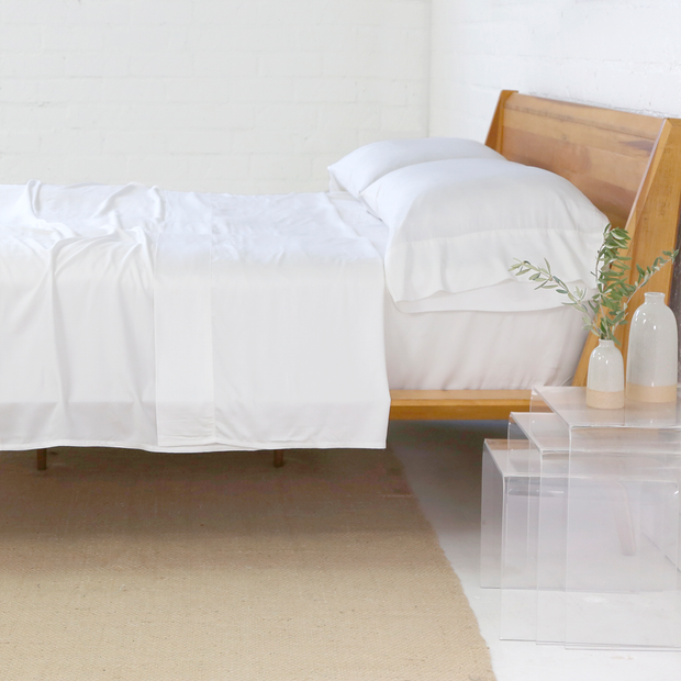 Pom Pom at Home White Cotton Sateen Sheet Set ~ Available in Twin, Queen and King Sizes
