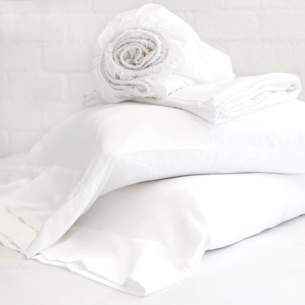 Pom Pom at Home White Cotton Sateen Sheet Set ~ Available in Twin, Queen and King Sizes