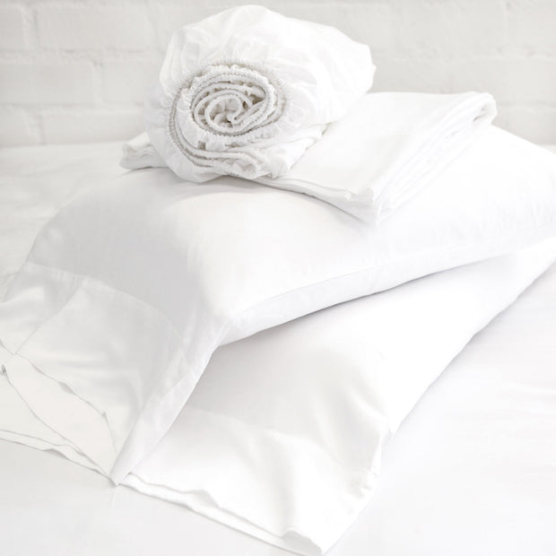 Pom Pom at Home Bamboo Sateen White Sheet Set ~ Available in Twin, Queen and King Sizes