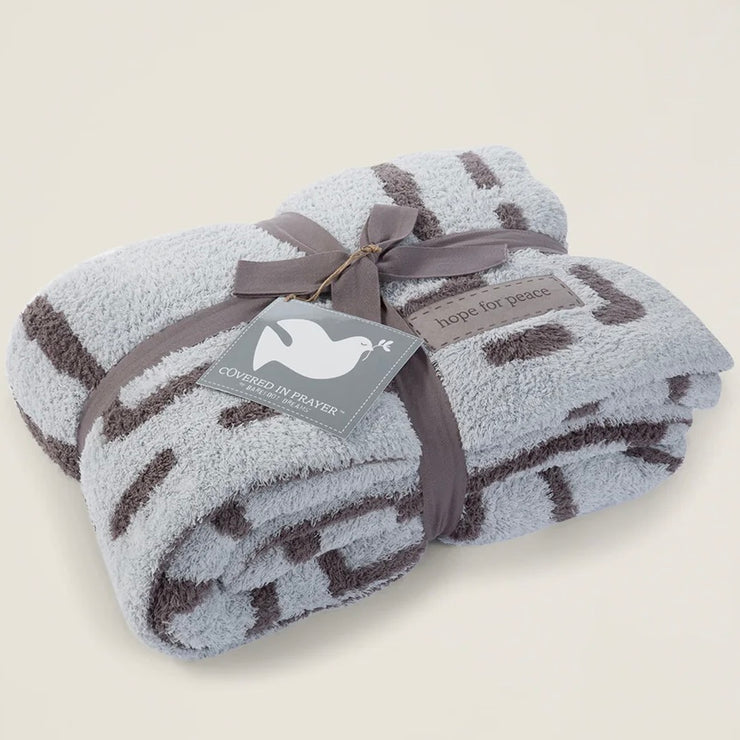 Barefoot Dreams CozyChic Covered in Prayer Throw Blanket ~ Ocean and Charcoal Hope For Peace